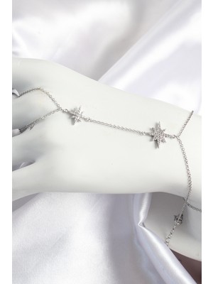 HERŞEYBURDAMODA Pirinç Zirkon Taşlı Kutup Yıldızı Model Gümüş Renk Kadın Şahmeran