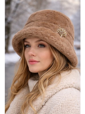 Modex Yumuşak Doku Hayat Ağacı Broş Detay Peluş Fötr Balıkçı Şapka