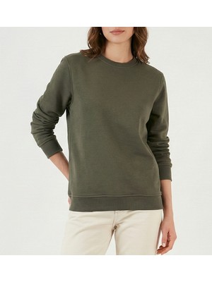 Bumerangspor Kadın Bisiklet Yaka Üç Iplik Şardonlu Basic Düz Sweatshirt