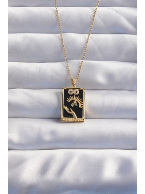 HERŞEYBURDAMODA 316L Çelik Zincir Gold Renk Sonsuzluk Detay Zirkon Taşlı Tarot Kolye