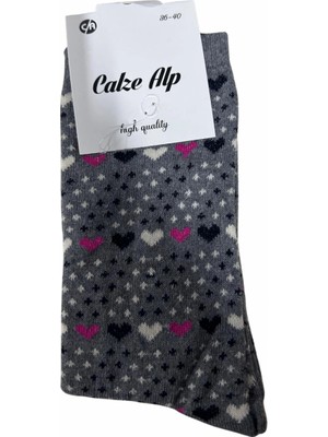 MiraLive Barış Kalp Desenli Likralı Kadın Soket Çorap 1 Adet