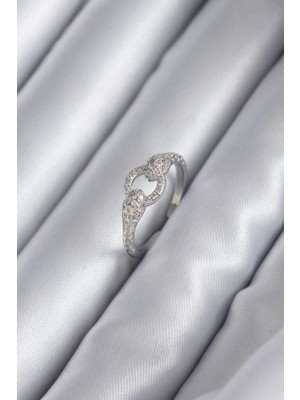 HERŞEYBURDAMODA Pirinç Gümüş Renk Zirkon Taşlı Yılan Model Kadın Yüzük