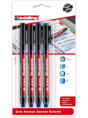 Hepta Collection ED147B499 Silgili Asetat Kalem 0.3mm 4'lü Karışık Siyah/kırmızı/mavi/yeşil