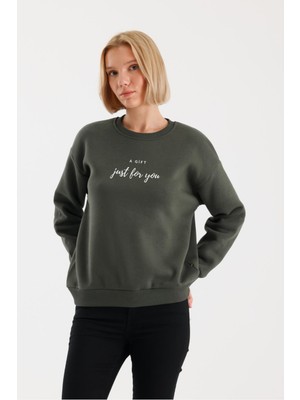 Yakamor Kadın Baskılı Şardonlu Sıfır Yaka Sweat