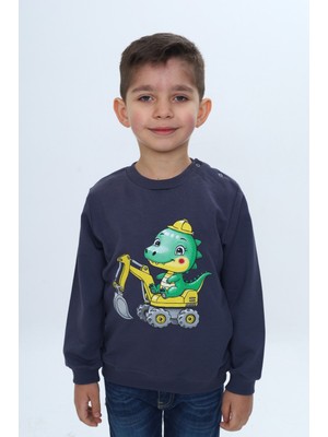 Toontoy Erkek Çocuk Relax Fit Bisiklet Yaka Omuzu Çıtçıtlı Baskılı Sweatshirt