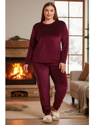Remsa Büyük Beden Kadın Kadife Kumaş Pijama Takımı 13212 Mürdüm