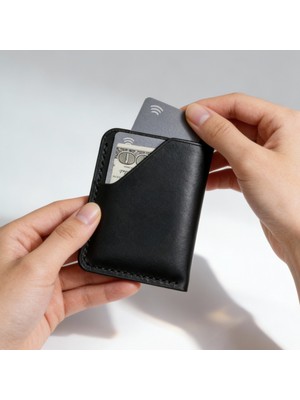 Gerçek Deri El Yapımı Hakiki Deri Kartlık Italyan Dikiş Premium Kadife Hakiki Deri Kompakt Kartlık