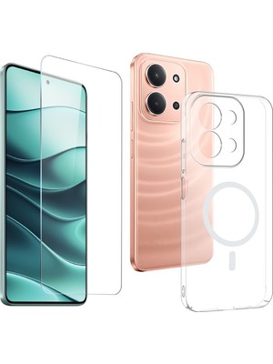 Vendas Xiaomi Redmi 15C Kamera Korumalı M-Safe Şarj Özellikli Şeffaf Zore London Sert PC Kapak + Cam Ekran Koruyucu