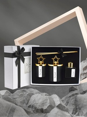 Hepta Collection Kutulu Çikolata Kokulu Gold Tepelikli 3lü Bardak Mum ve Oda Koku Seti
