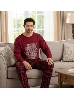 Genel Erkek Ekose Desenli Uzun Kollu Sıfır Yaka Pijama Takımı