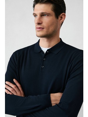 Kiğılı Regular Fit Polo Yaka Düz Triko Kazak