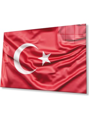 idealizbiz Kırmızı Dalgalı Türk Bayrağı Cam Tablo Red Wavy Turkish Flag Glass Painting