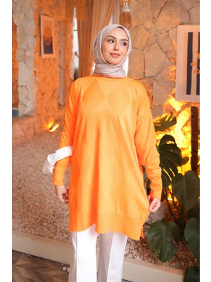 İmaj Butik Oranj Bisiklet Yaka Soğuk Iplik Triko Tunik