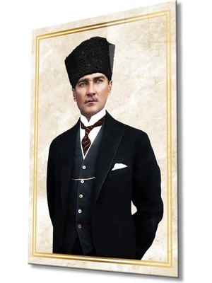idealizbiz Atatürk Portre Cam Tablo Modern Ev Ofis Salon Hediyelik Büyük Tablo Duvar Dekoru