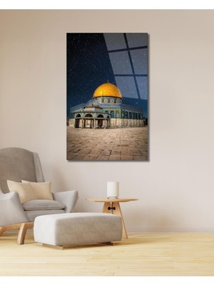 idealizbiz Kudüs Kubbetüs Sahra Mescidi Aksa Cam Tablo Dini Islami Modern Ev Ofis Salon Hediyelik Büyük Tablo