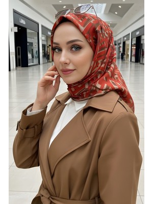 İmaj Butik Kırmızı Kahve Soft Dijital Pamuklu Eşarp