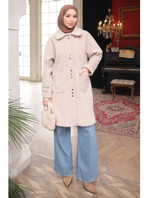 İmaj Butik Taş Cepli Düğmeli Angora Kaban