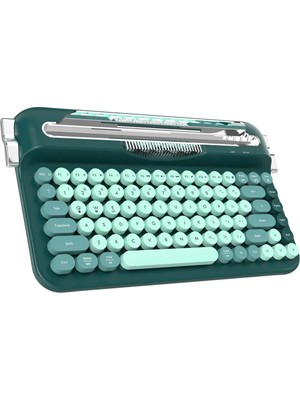Ajazz AF84 Kablosuz Bluetooth & 2.4g Çift Modlu Retro Daktilo Tasarımlı Klavye – Yuvarlak Tuşlu, Tablet & Telefon Standlı, Ergonomik, Taşınabilir, Pille Çalışan, Sessiz ve Konforlu Siyah