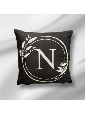 Mutlu Köşe "n" Harfli Çift Taraflı Pamuk Keten Premium Dizayn Kırlent Kılıfı