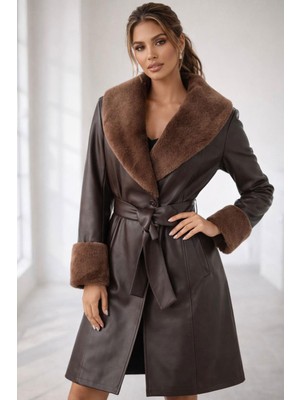 Bigdart 1045 Kürklü Suni Deri Kaban - Kahverengi