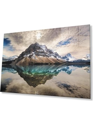idealizbiz Dağ Yansıma Manzara Cam Tablo 4mm Dayanıklı Temperli Cam Mountain Reflection Landscape Glass Table
