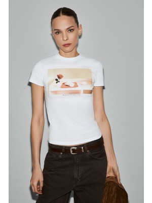 Grimelange Areluna Kadın Organik Pamuklu Bisiklet Yaka Kısa Kollu Slim Fit Beyaz T-Shirt