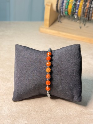 Sırlı Taş Kırmızı Jasper, Hematit Doğal Taş Bileklik, Unisex Bileklik, Tasarım Bileklik 6mm Ipli Ayarlanabilir