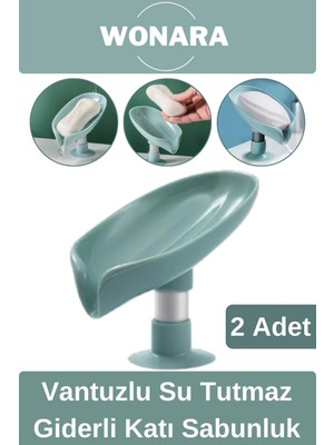 Wonara Özel Üretim Pratik Hijyenik Vantuzlu Su Tutmaz Giderli Mutfak Banyo Lavabo Katı Sabunluk 2 Adet