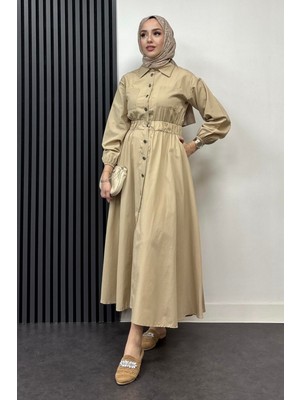 Tesettür Diyarı Yazlık Rapalin Elbise- Krem