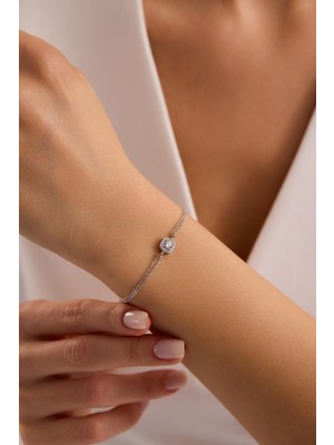 Nereze 925 Ayar Gümüş Rodyum Kaplama Pırlanta Montür Tektaş Bileklik