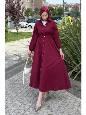 Tesettür Diyarı Yazlık Rapalin Elbise- Bordo