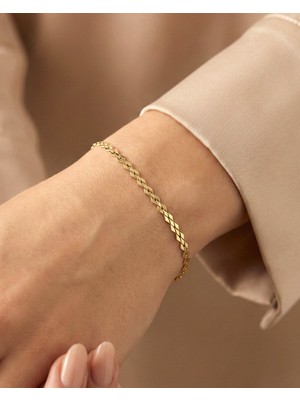 İndigo Takı Baklava Motifli Sade Su Yolu 14 Ayar Altın Bileklik