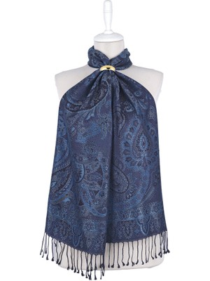 Bursa İpek Indigo Siyah Jamawar Dokuma Ipek Fular