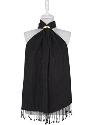 Bursa İpek Siyah Jamawar Dokuma Ipek Fular