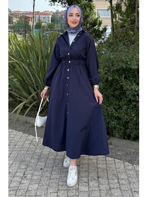 Tesettür Diyarı Yazlık Rapalin Elbise- Lacivert