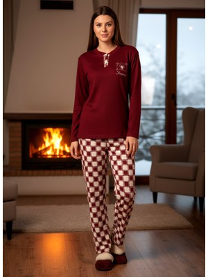 Remsa Kadın Termal Uzun Kol Pijama Takımı 4732 Bordo