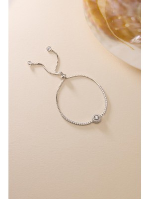 Nereze 925 Ayar Gümüş Rodyum Kaplama Ayarlanabilir Asansörlü 5 mm Tektaş Model Suyolu Bileklik