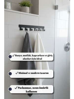 Grandmix 6 Kancalı Metal Duvar Askısı Mutfak & Banyo Havlu Askılığı 42 cm