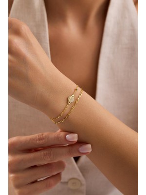 Nereze 925 Ayar Gümüş Gold Kaplama Çift Zincirli Gezegen Model Bileklik