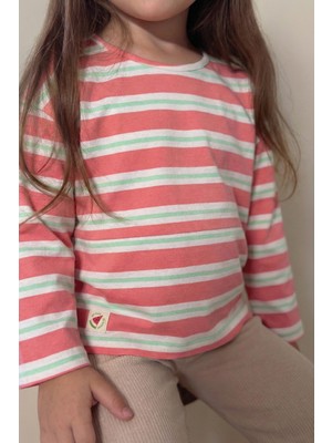 Çizgili Uzun Kollu T-Shırt 2-8 Yaş Pembe Yeşil Çizgili