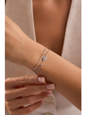 Nereze 925 Ayar Gümüş Rodyum Kaplama Çift Zincirli Gezegen Model Bileklik