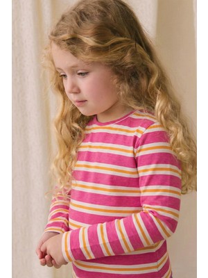 Çizgili Uzun Kollu T-Shırt 2-8 Yaş Fuşya Turuncu Çizgili
