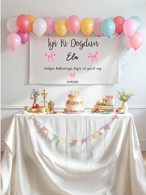 Puppetzzz Kişiye Özel Büyük Ebat Iyi Ki Doğdun Fiyonklu Doğum Günü Duvar Örtüsü Duvar Halısı Flama
