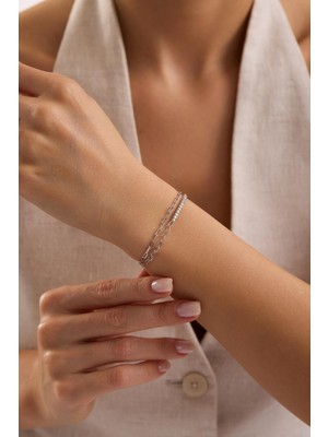 Nereze 925 Ayar Gümüş Rodyum Kaplama Çift Zincirli 2 mm Taşlı Suyolu Model Bileklik