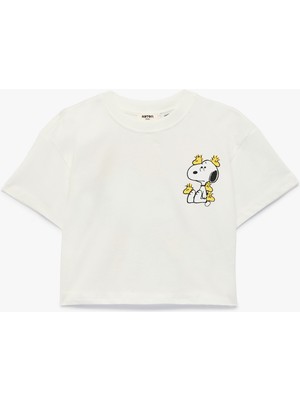 Koton Lisanslı Snoopy Baskılı Kısa Kollu Bisiklet Yaka Pamuklu Tişört
