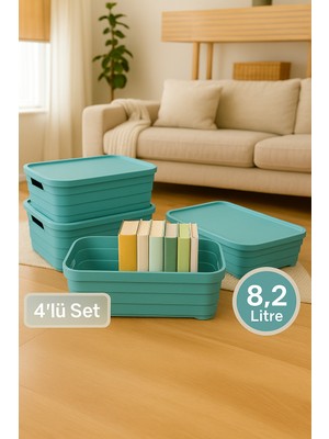 Nesto Home 4'lü Set Çok Amaçlı Renkli Kutu Kapaklı Ofis Organizeri 4x8.2 Litre