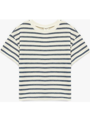 Koton Pamuklu Kısa Kollu Bisiklet Yaka Çizgili Tişört
