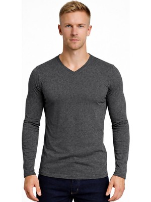 Axxel Erkek Antrasit Melanj Uzun Kollu T-SHIRT-D236