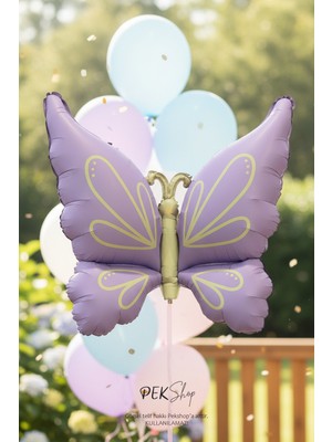 Pekshop Retro Lila Kelebek Folyo Balon Büyük