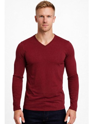 Axxel Erkek Bordo Pamuklu Likralı Süprem Uzun Kollu T-SHIRT-D236
